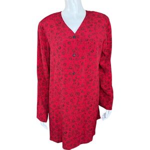 LizSport Vintage Red Black Floral Roses Long Sleeve Cardigan 3-Button NWT Medium